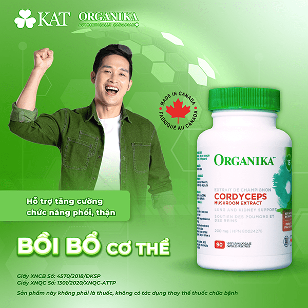 Thực phẩm bảo vệ sức khỏe Organika Cordyceps hỗ trợ tăng cường chức năng phổi thận, tăng sức đề kháng