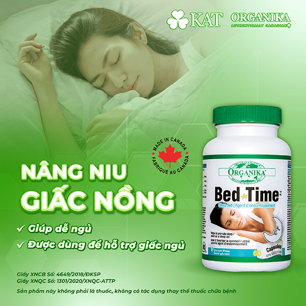 Thực phẩm bảo vệ sức khỏe Organika Bedtime giúp dễ ngủ, được dùng để hỗ trợ giấc ngủ