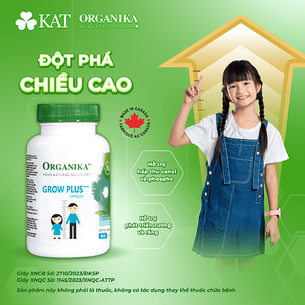 Thực phẩm bảo vệ sức khỏe Organika Grow Plus hỗ trợ hấp thu canxi và phospho, hỗ trợ phát triển xương và răng