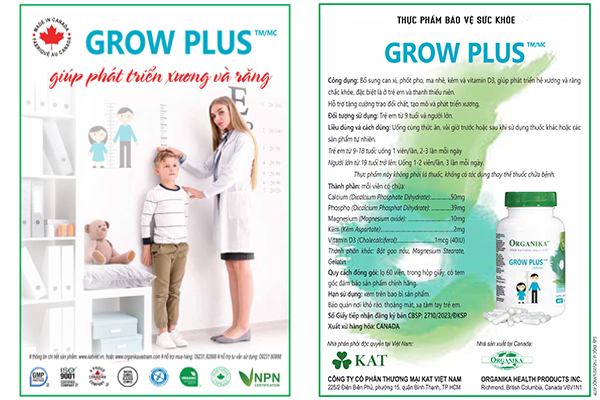 Organika Grow Plus với thành phần tốt cho xương và răng
